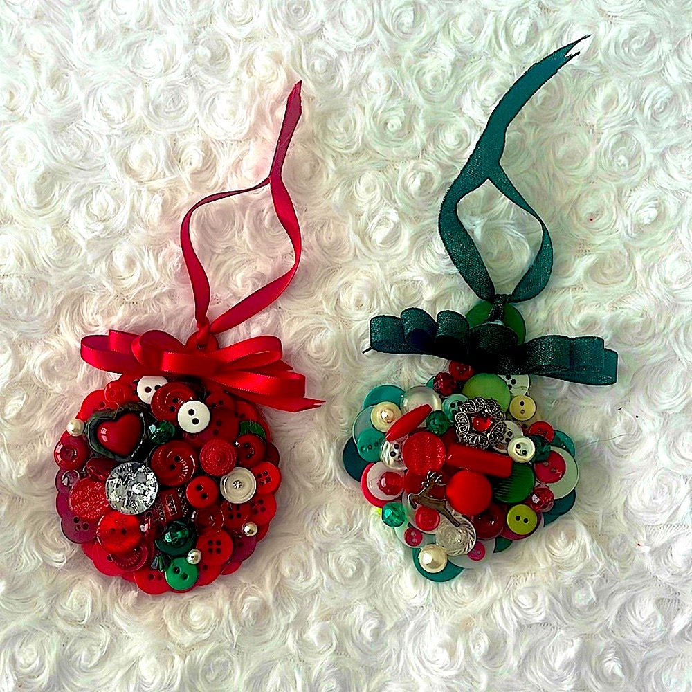 Two Button Art Handmade Christmas Ornaments